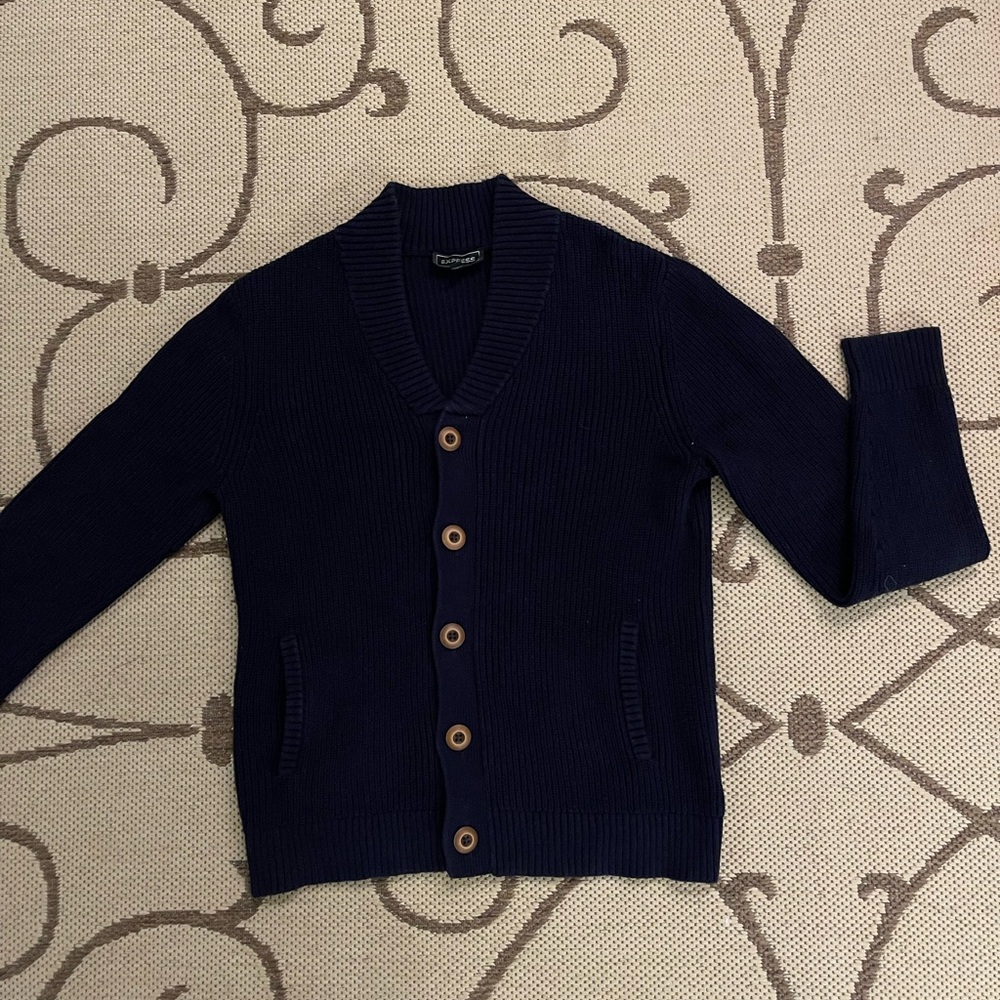 Express Navy blue men’s button up cardigan size Medium